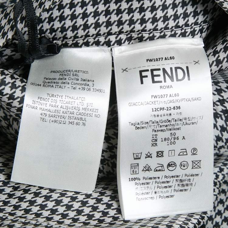Pre Owned Fendi Black/White FF Houndstooth Synthetic Reversible Jacket L