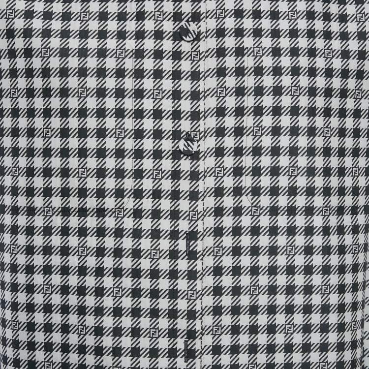 Pre Owned Fendi Black/White FF Houndstooth Synthetic Reversible Jacket L