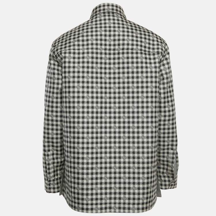 Pre Owned Fendi Black/White FF Houndstooth Synthetic Reversible Jacket L