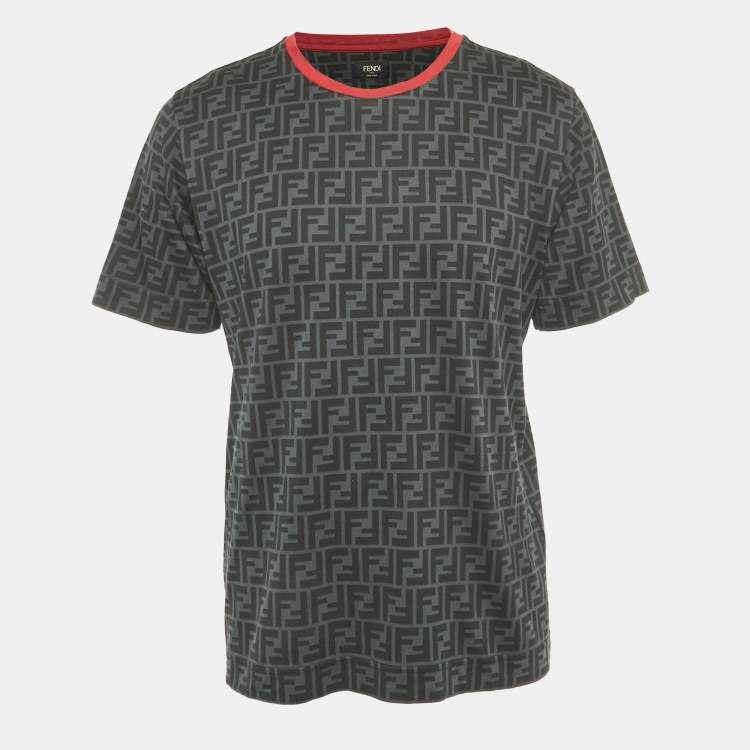 Pre Owned Fendi Green FF Print Cotton T-Shirt M