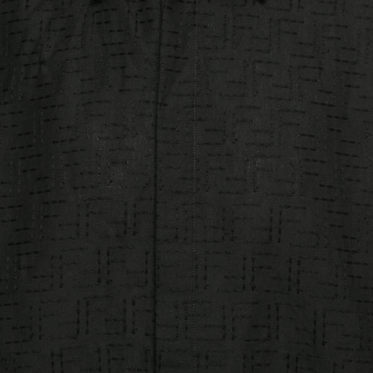 Pre Owned Fendi Black FF Embroidered Linen Short Sleeve Shirt XL