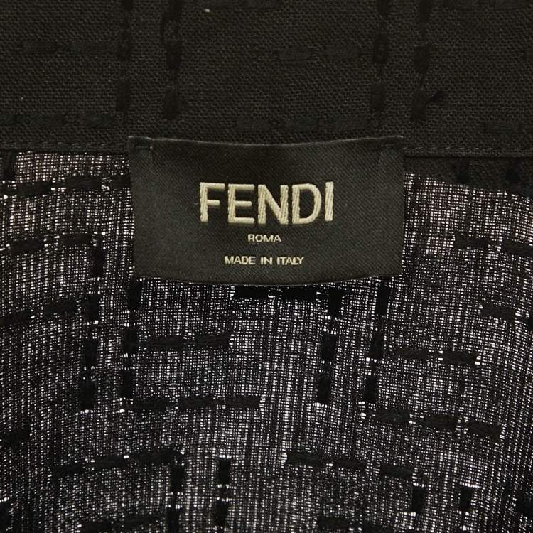 Pre Owned Fendi Black FF Embroidered Linen Short Sleeve Shirt XL
