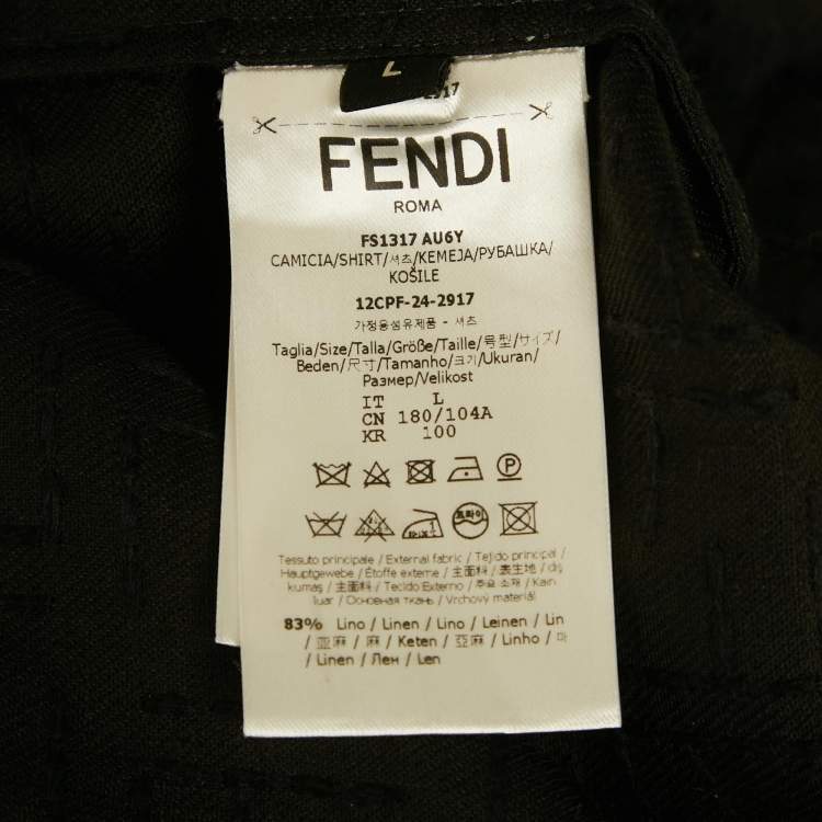 Pre Owned Fendi Black FF Embroidered Linen Short Sleeve Shirt XL