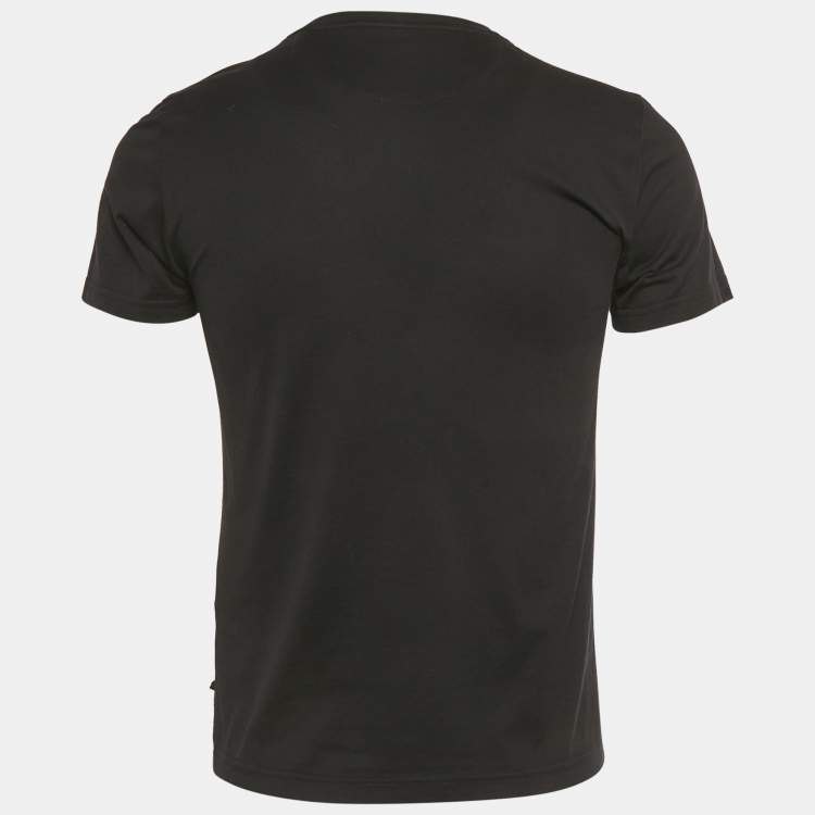 Pre Owned Fendi Black Leather Logo Applique Jersey Crew Neck T-Shirt S