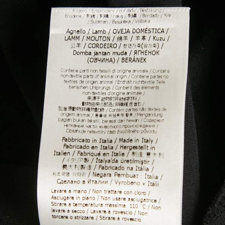 Pre Owned Fendi Black Leather Logo Applique Jersey Crew Neck T-Shirt S