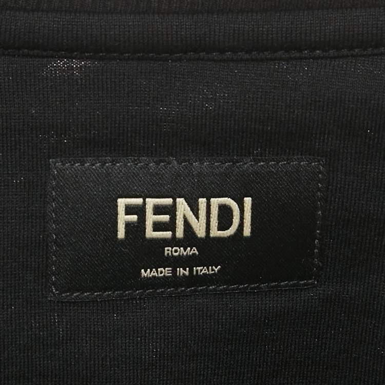 Pre Owned Fendi Black Leather Logo Applique Jersey Crew Neck T-Shirt S