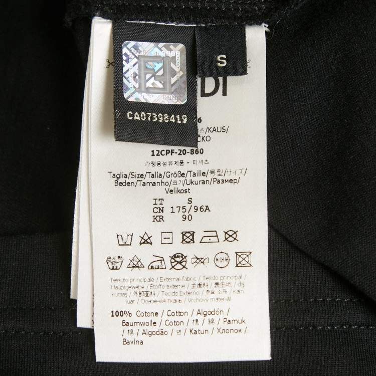 Pre Owned Fendi Black Leather Logo Applique Jersey Crew Neck T-Shirt S