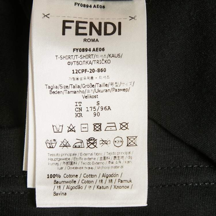 Pre Owned Fendi Black Leather Logo Applique Jersey Crew Neck T-Shirt S