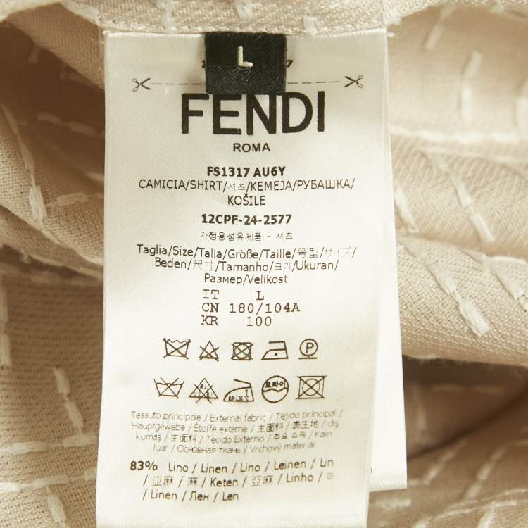 Pre Owned Fendi Beige FF Jacquard Linen Oversize Shirt L