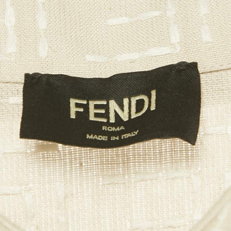 Pre Owned Fendi Beige FF Jacquard Linen Oversize Shirt L