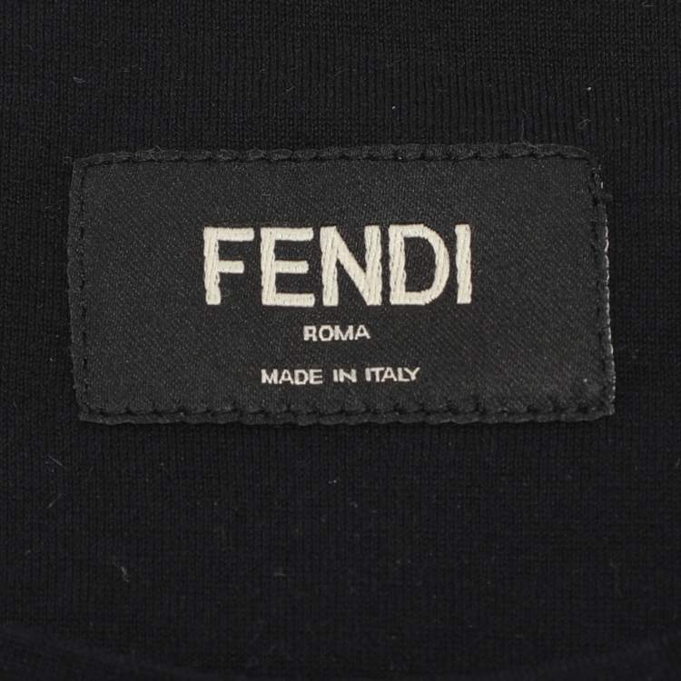 Pre Owned Fendi Black Cotton Monster Eye Patch Detail Crewneck T-Shirt S