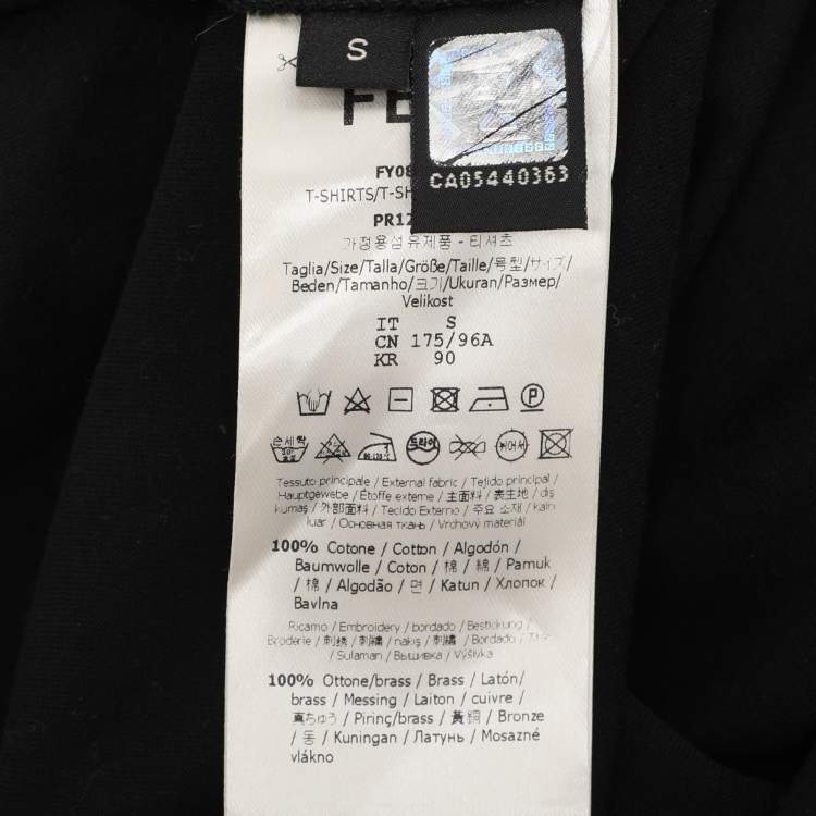 Pre Owned Fendi Black Cotton Monster Eye Patch Detail Crewneck T-Shirt S