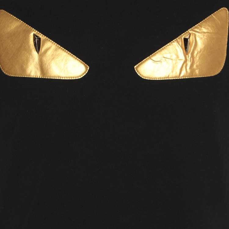 Pre Owned Fendi Black Cotton Monster Eye Patch Detail Crewneck T-Shirt S