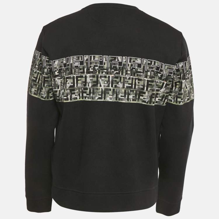 Pre Owned Fendi Black FF Print Cotton Knit Crewneck Sweater L