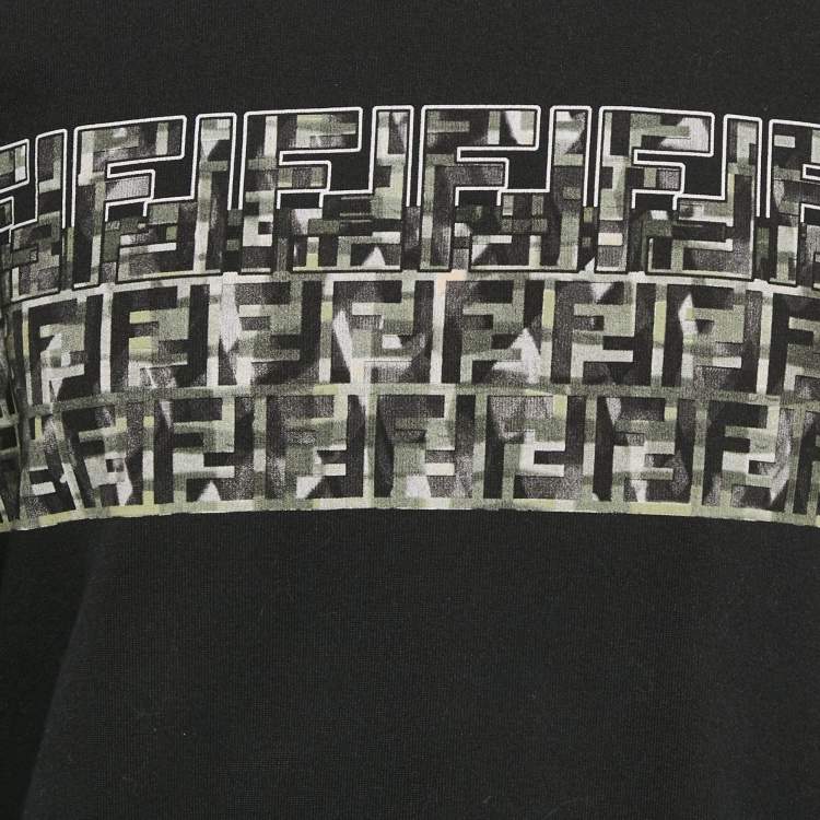 Pre Owned Fendi Black FF Print Cotton Knit Crewneck Sweater L