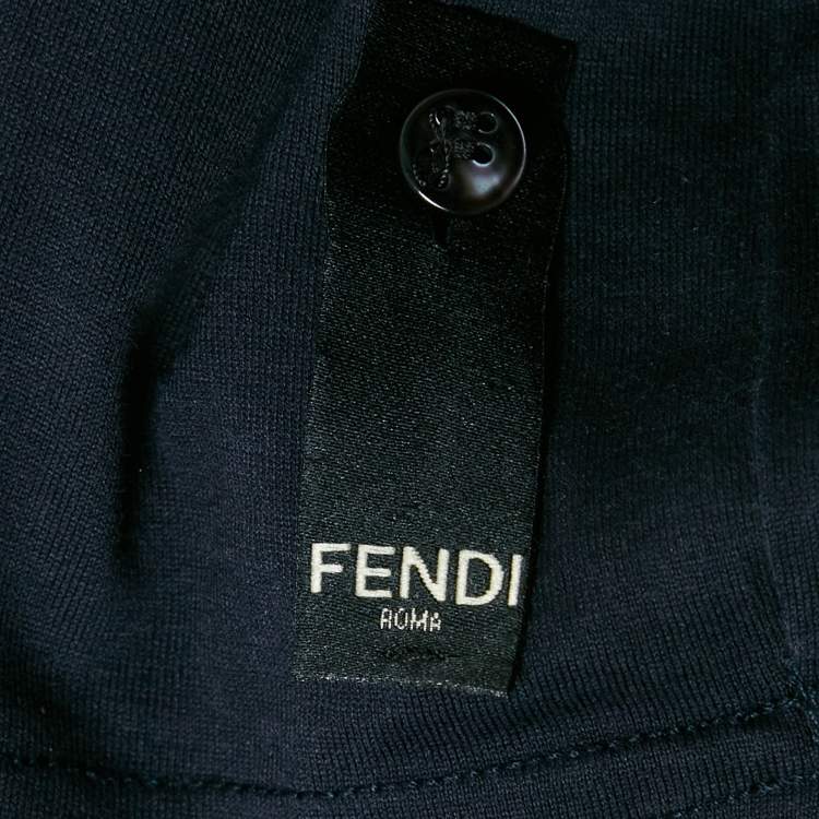 Pre Owned Fendi Blue Applique Cotton Crew Neck T-Shirt M