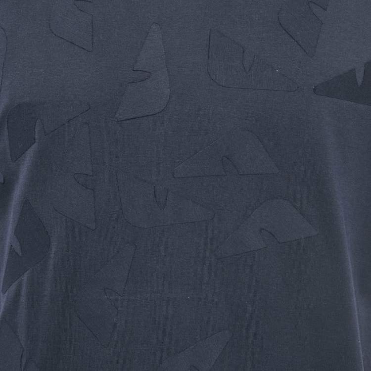 Pre Owned Fendi Blue Applique Cotton Crew Neck T-Shirt M