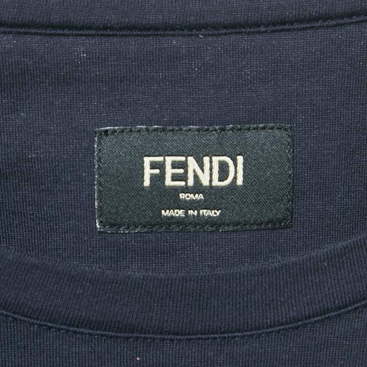 Pre Owned Fendi Blue Applique Cotton Crew Neck T-Shirt M