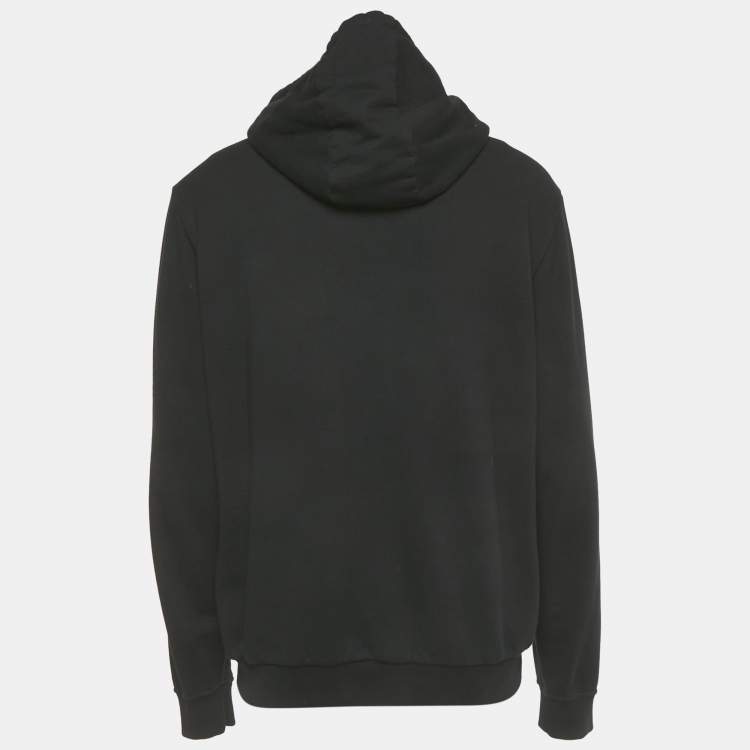 Pre Owned Fendi Black Logo Embroidered Cotton Zip-Up Hoodie XL