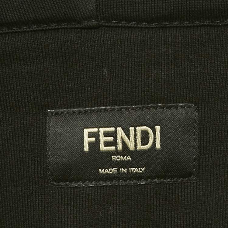 Pre Owned Fendi Black Logo Embroidered Cotton Zip-Up Hoodie XL