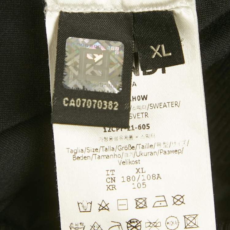 Pre Owned Fendi Black Logo Embroidered Cotton Zip-Up Hoodie XL