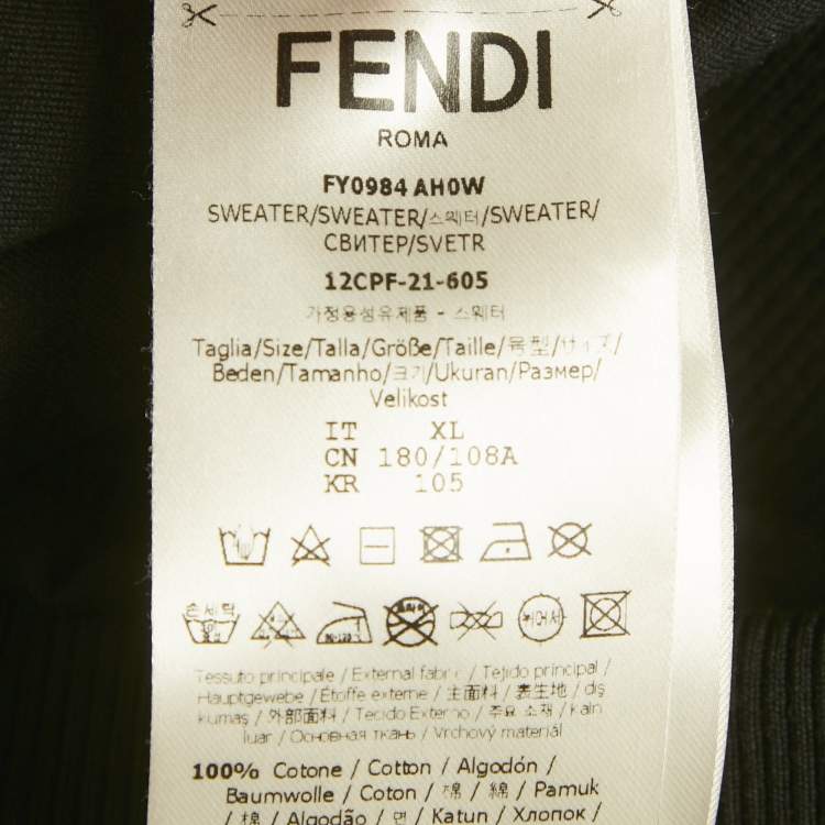 Pre Owned Fendi Black Logo Embroidered Cotton Zip-Up Hoodie XL