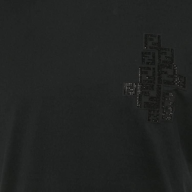 Pre Owned Fendi Black FF Rhinestone Applique Jersey T-Shirt XXL