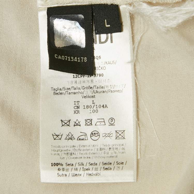 Pre Owned Fendi Cream Logo Embroidered Jersey T-Shirt L