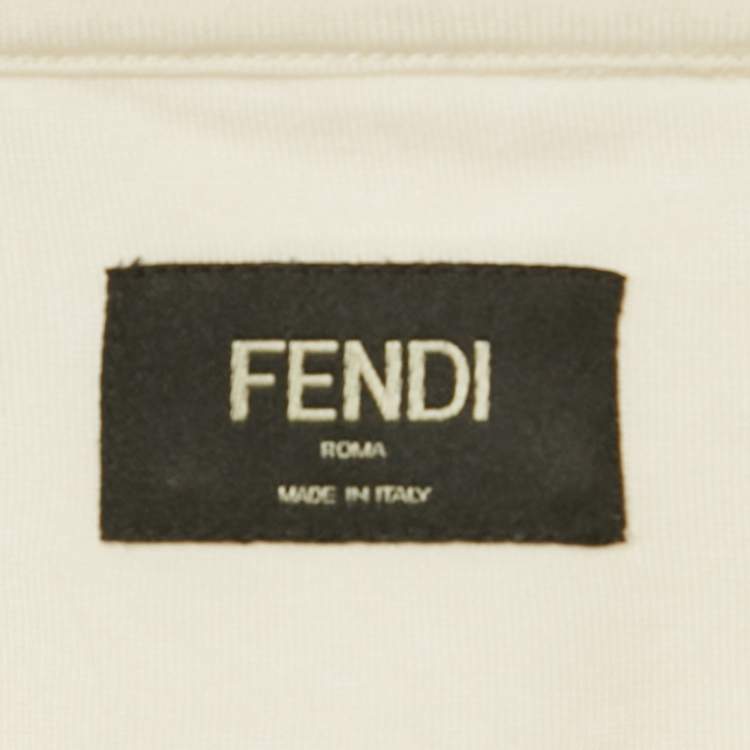 Pre Owned Fendi Cream Logo Embroidered Jersey T-Shirt L