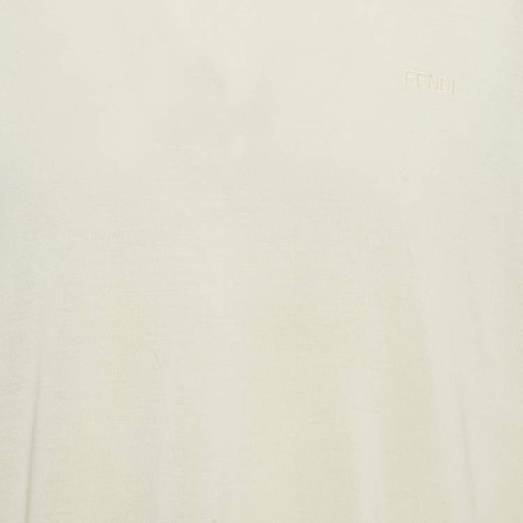 Pre Owned Fendi Cream Logo Embroidered Jersey T-Shirt L