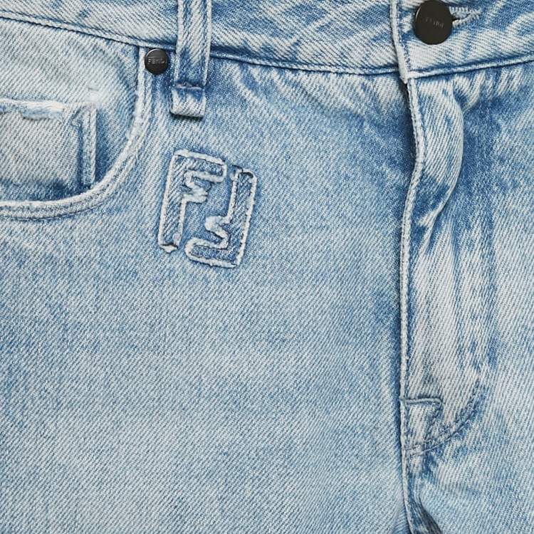 Pre Owned Fendi Blue Zucca Applique Denim Slim Fit Jeans S/Waist 29"