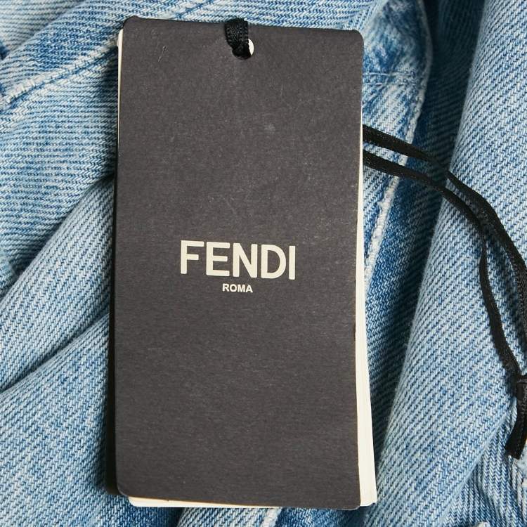 Pre Owned Fendi Blue Zucca Applique Denim Slim Fit Jeans S/Waist 29"