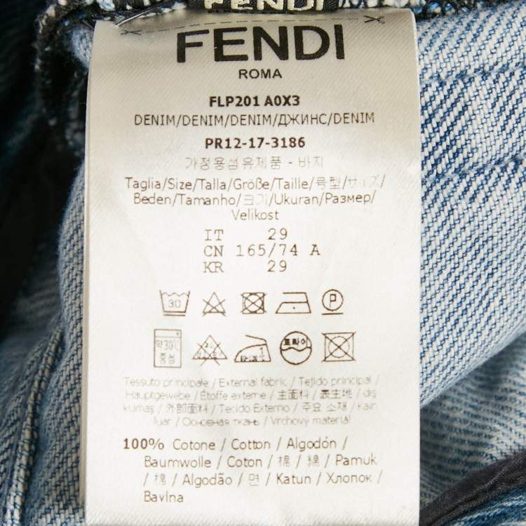 Pre Owned Fendi Blue Zucca Applique Denim Slim Fit Jeans S/Waist 29"