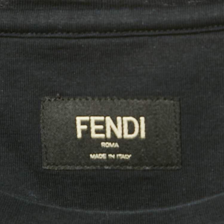 مملوكة مسبقًا Fendi Black Frog & Butterfleyes Cotton Crew Neck T-Shirt M