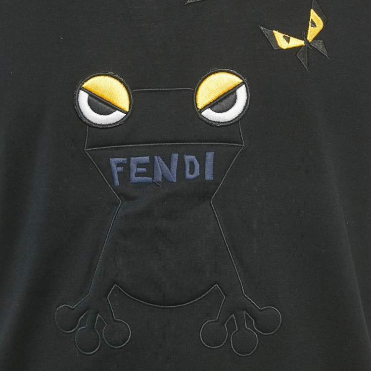 مملوكة مسبقًا Fendi Black Frog & Butterfleyes Cotton Crew Neck T-Shirt M