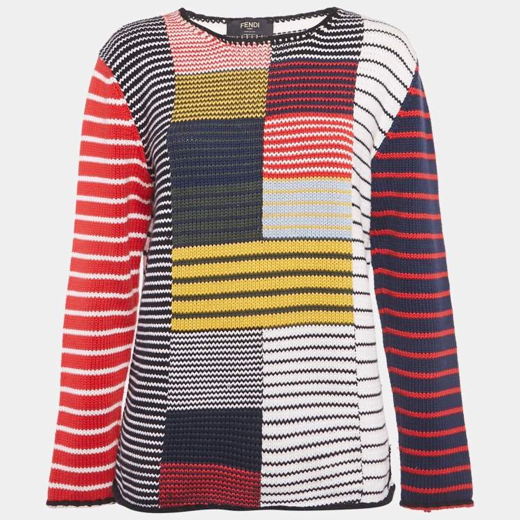 Pre Owned Fendi Multicolor Striped Knit Sweatshirt  M