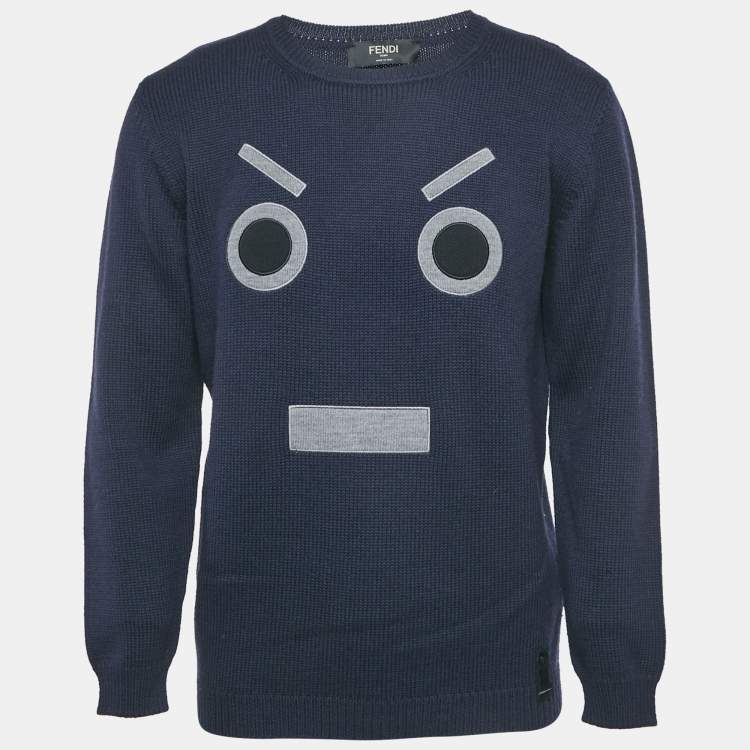 Pre Owned Fendi Navy Blue Monster Wool Knit Jumper XXL