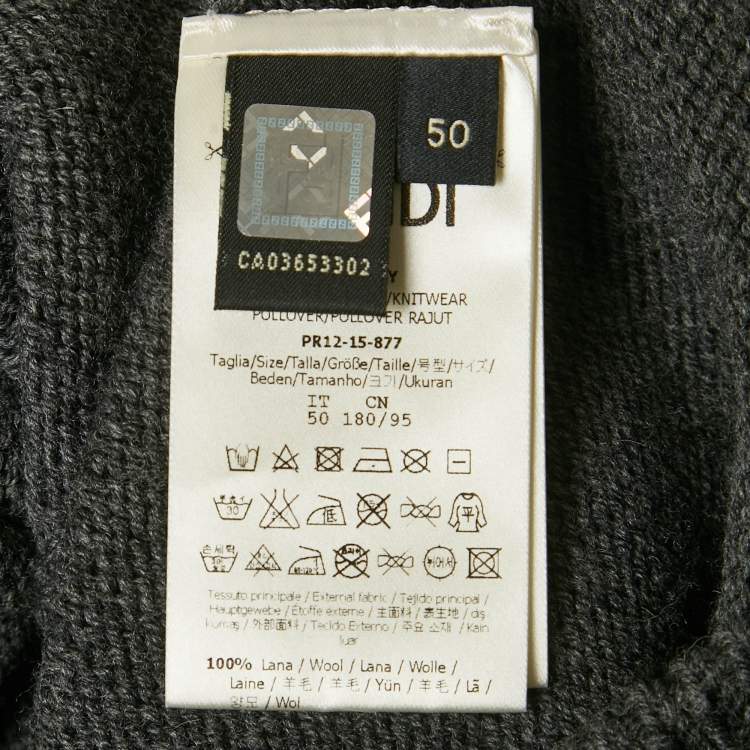 Pre Owned Fendi Grey Bulb Embossed Rib Knit Crewneck Sweater L