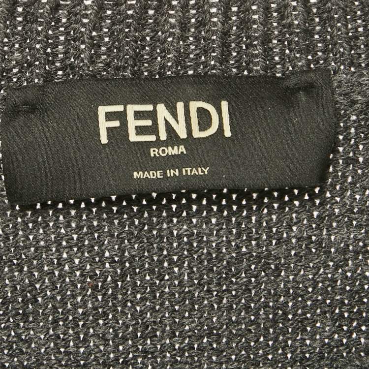 Pre Owned Fendi Grey Bulb Embossed Rib Knit Crewneck Sweater L