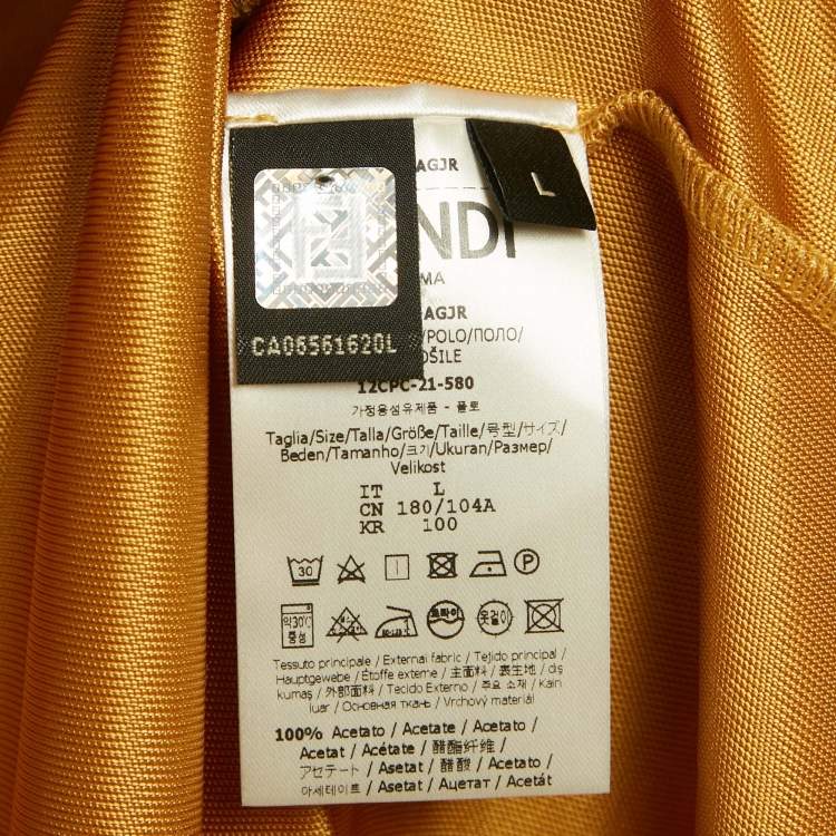 Pre Owned Fendi Yellow FF Sleeve Applique Jersey Half Zip T-Shirt L