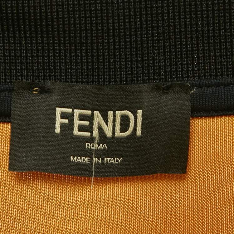 Pre Owned Fendi Yellow FF Sleeve Applique Jersey Half Zip T-Shirt L