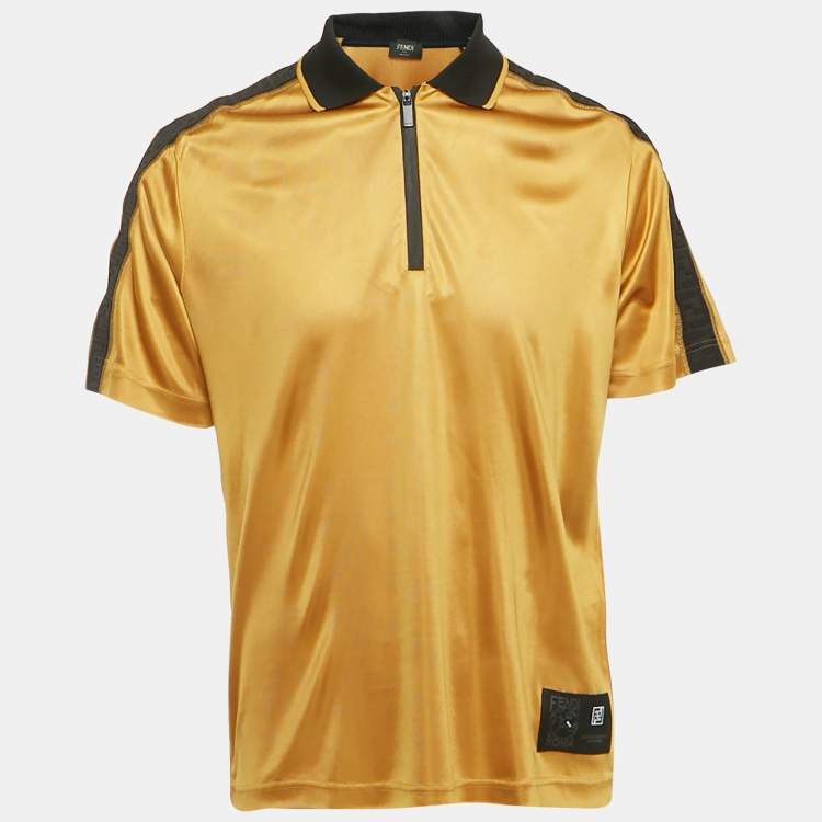 Pre Owned Fendi Yellow FF Sleeve Applique Jersey Half Zip T-Shirt L