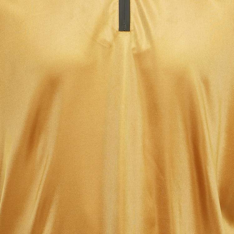 Pre Owned Fendi Yellow FF Sleeve Applique Jersey Half Zip T-Shirt L