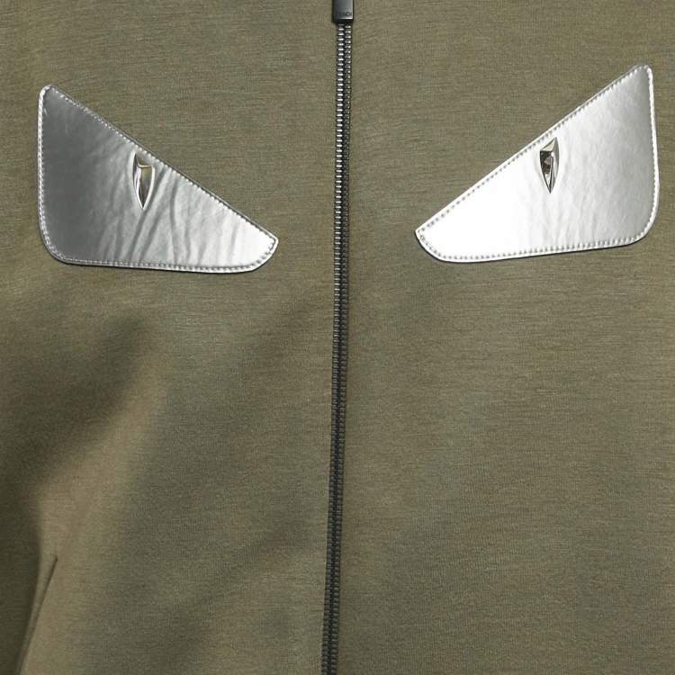 مملوكة مسبقًا Fendi Green Monster Eyes Neoprene Zip-Up Jacket L