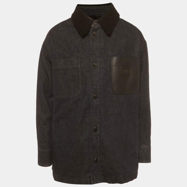 Pre Owned Fendi Blue Shearling Trim Denim Jacket XL