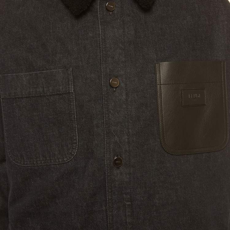 Pre Owned Fendi Blue Shearling Trim Denim Jacket XL