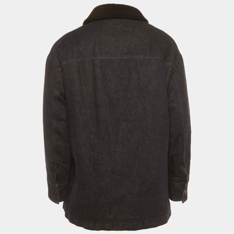 Pre Owned Fendi Blue Shearling Trim Denim Jacket XL