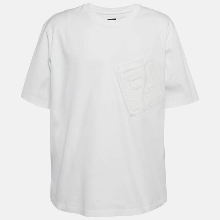 Pre Owned Fendi White Jersey FF Logo Detail T-Shirt XL
