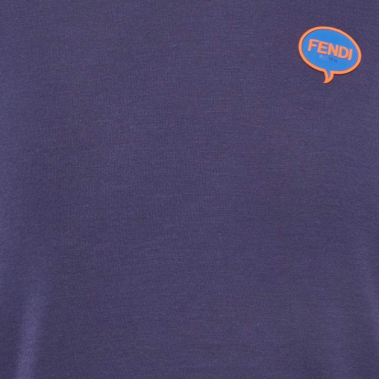 Pre Owned Fendi Blue Logo Applique Jersey T-Shirt L