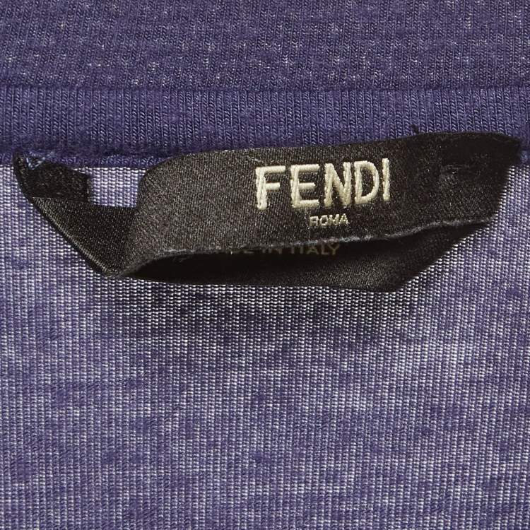 Pre Owned Fendi Blue Logo Applique Jersey T-Shirt L